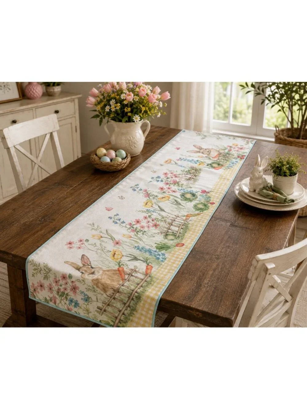 Tahari Home Spring Easter Bunny Garden Table Runner 90